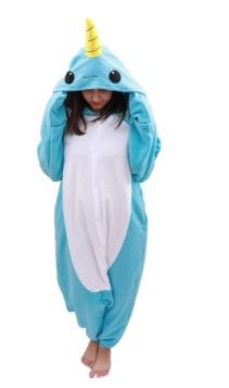 Photo 1 of Adult Narwhal Onesie Animal Pajamas-Plush One Piece Halloween Cosplay Costume
