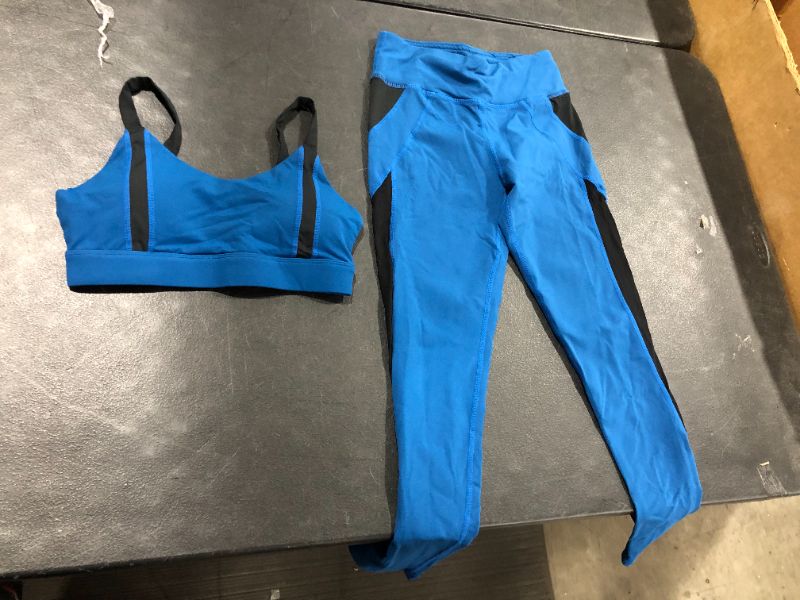 Photo 1 of Women's Work Out Sports Bra and Pants Blue and Black Medium