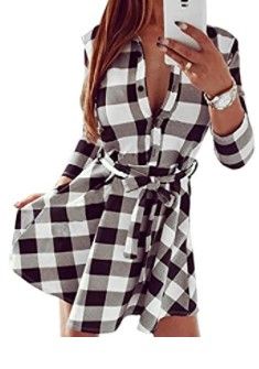 Photo 1 of FANCYINN Women Long Sleeve Plaid Pattern Tunic Tops Shirt Casual Dress size XL
