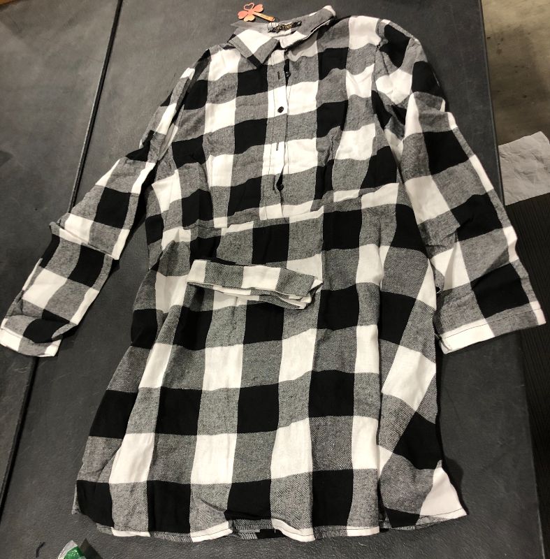 Photo 2 of FANCYINN Women Long Sleeve Plaid Pattern Tunic Tops Shirt Casual Dress size XL
