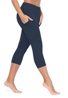 Photo 1 of BALEAF Women's Capri Leggings with Pockets Yoga Running Athletic Workout Compression Pants dark blue  size S
