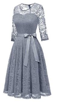 Photo 1 of Dressystar Women's Elegant Floral Lace Dress 3/4 Sleeves Bridesmaid Midi Dresses Illusion Neckline size L
