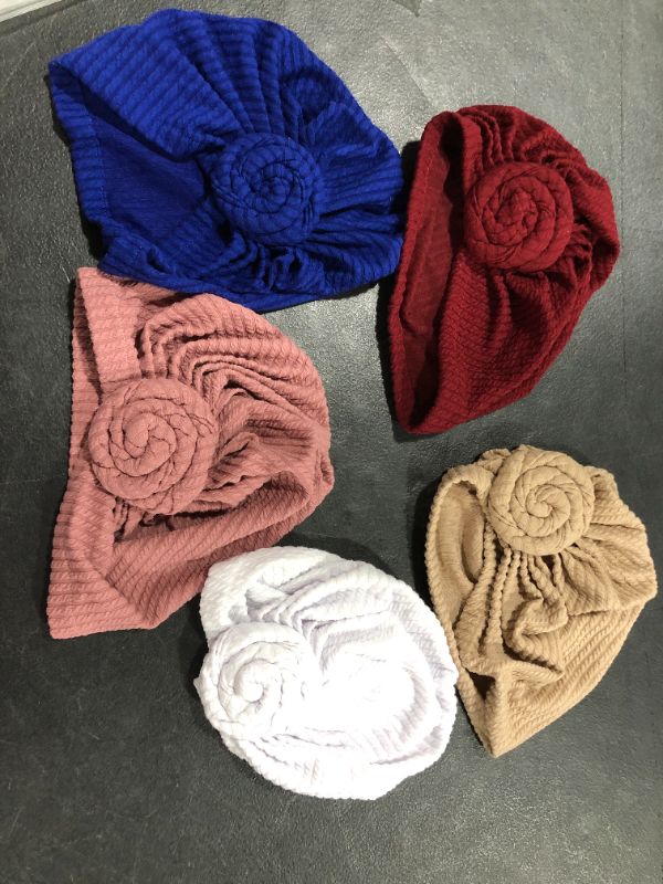 Photo 2 of DRESHOW 5 Pack Knotted Headwraps for Women African Turban Pre-Knotted Beanie Headwraps
