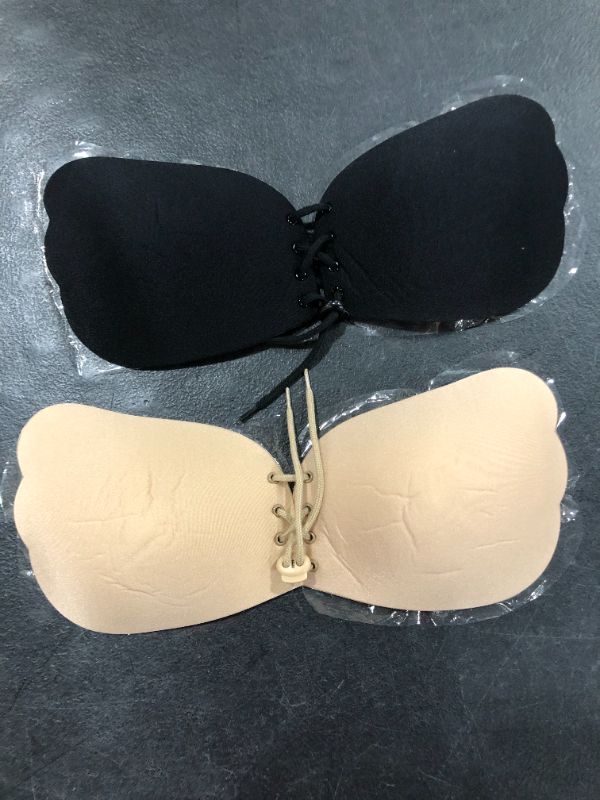 Photo 1 of Adhesive Bras for Women Strapless Reusable Silicone Push Up Gathering Breast Pasties with Drawstring Butterfly C CUP 
