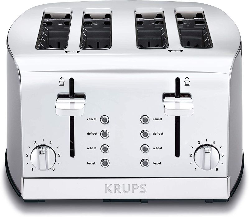 Photo 1 of KRUPS KH734D Breakfast Set 4-Slot Toaster with Brushed and Chrome Stainless Steel Housing, 4-Slices with Dual Independent Control Panel, Silver
