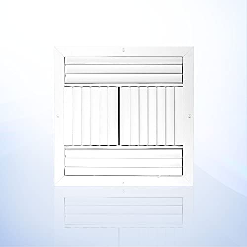 Photo 1 of 14 x 14 inch Ceiling Vent Cover in Aluminum, Air Diffuser HVAC air Supply Vent. 4 Way air Direction with Adjustable Curved Blades. White. The Outer Size is 15,625" Width X 15,625" Height.