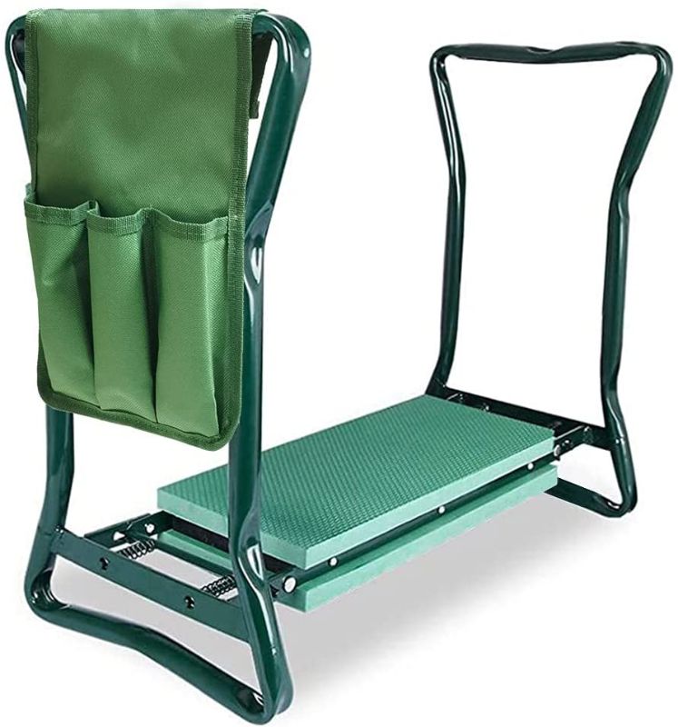 Photo 1 of Folding Sturdy Garden Seat with Bonus Tool Pouch and Widen Soft EVA Foam Pad, Outdoor Lawn Bench Chair /Stool for Protects Knees or Rest