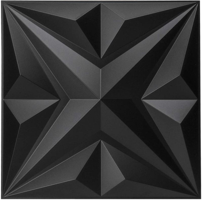 Photo 1 of Art3dwallpanels PVC Wall Panels, 3D Wall Panels for Interior Wall Decor, Black Wall Decor PVC Panel, Start 3D Textured Wall Panels, Pack of 12 PVC Wall Tiles Each Box