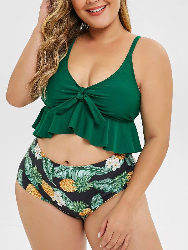 Photo 1 of Plus size scale polka dot pinapple floral ruffle bikini set 