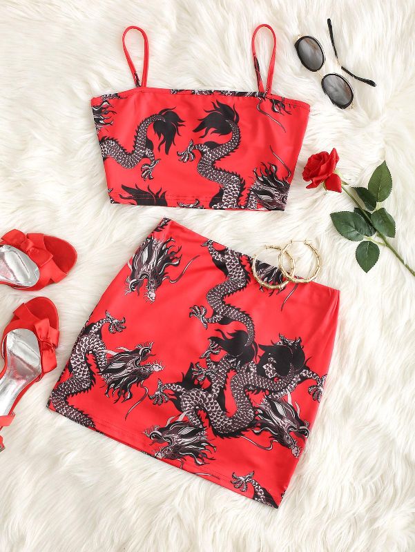 Photo 1 of Dragon Print Oriental Mini Skirt Se