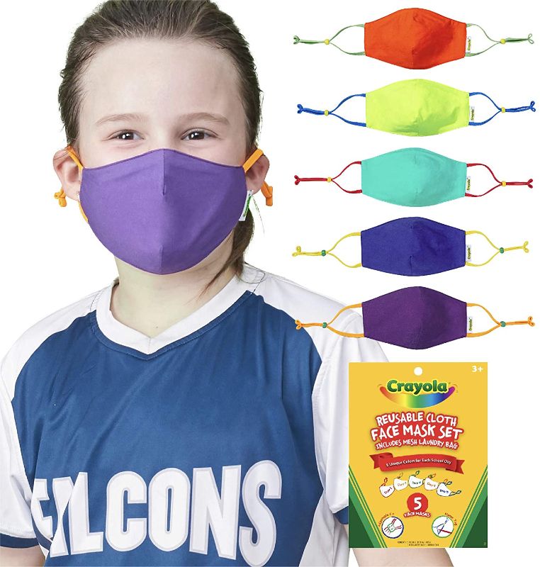 Photo 1 of Crayola Kids Face Mask - 5 Reusable Cloth Face Masks Set, Cool Colors, Back to School Supplies