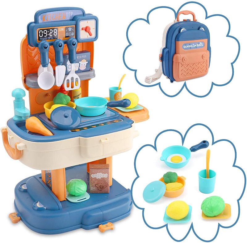 Photo 1 of OWNONE 1 Kitchen Set for Kids 34 PCS, Play Kitchen for Toddlers, Cooking Toys for Boys & Girls ( Backpack Mini Kitchen Set )
