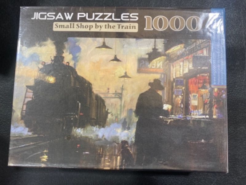 Photo 2 of Jigsaw Puzzle 1000 Pieces-Sneak Peek Series-Small Shop by The Train, STILL WRAPPED IN ORIGINAL PLASTICS 