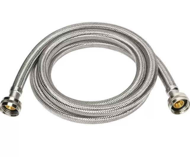 Photo 1 of 8 Ft Everbilt 3/4 in. x 3/4 in. x 96 in. Stainless Steel Washing Machine Hose