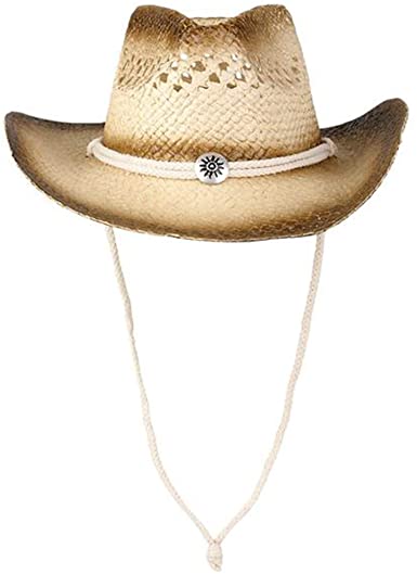 Photo 1 of ArtCreativity Straw Cowboy Hat for Teens and Adults, 1PC, Cowboy Costume Hat with Chinstrap and Sunburst Pendant, Cow Boy Costume Prop for Kids, Dress Up Parties, and Country Concerts Beige
