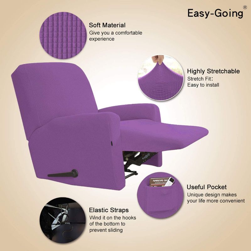 Photo 2 of Easy-Going Thickened Recliner Stretch Slipcover, Sofa Cover, Furniture Protector with Elastic Bottom, 4 Pieces Couch Shield, Sturdy Fabric Slipcover for Kids Children (Recliner PURPLE)
