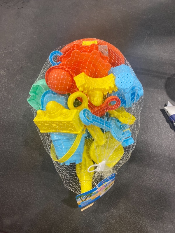 Photo 1 of Qutasivary 22pcs Beach Sand Toys Set for Kids with Assembled Sand Water Wheel, Beach Bucket, Watering Can, Shovel Tool Kits and Castle Models&Molds in A Mesh Bag for Toddlers Baby Boys and Girls
