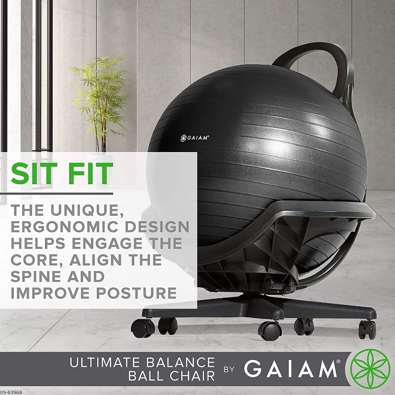 Photo 2 of Gaiam Ultimate Balance Ball Chair (Standard or Swivel Base Option) - Premium Exercise Stability Yoga Ball Ergonomic Chair for Home and Office Desk - 52cm Anti-Burst Ball, Air Pump, Exercise Guide
