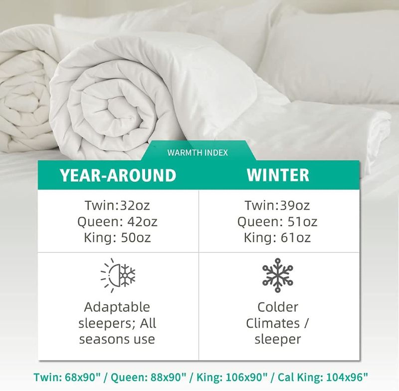 Photo 2 of APSMILE Goose Down Comforter Duvet Queen Size, All Seasons Down Duvet -Organic Cotton, 750 Fill-Power 42oz Medium Warm Hotel Comforter Insert, 90x90, Ivory White
