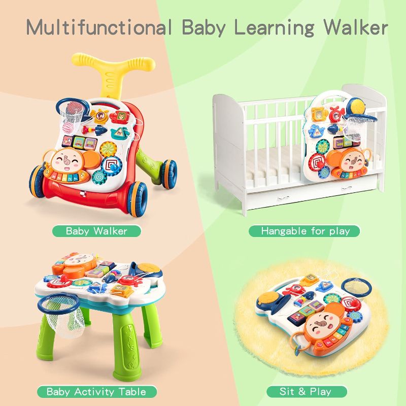 Photo 1 of CUTE STONE Sit-to-Stand Learning Walker, 2 in 1 Baby Walker, Early Educational Child Activity Center, Multifunctional Removable Play Panel, Baby Music Learning Toy Gift for Infant Boys Girls
