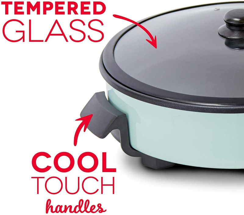 Photo 1 of Dash Electric Skillet + Hot Oven Cooker with 14 inch Nonstick Surface + Family Size Rapid Heat + Recipe Book for Pizza, Burgers, Cookies, Fajitas, Breakfast & More, 20 Cup Capacity, 1440-Watt - Aqua

