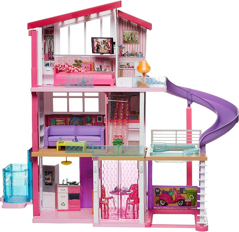 Photo 1 of Barbie Dreamhouse Dollhouse with Wheelchair Accessible Elevator, Pool, Slide and 70 Accessories Including Furniture and Household Items
