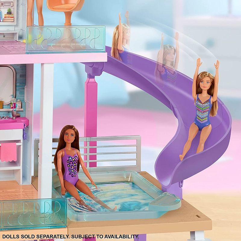 Photo 2 of Barbie Dreamhouse Dollhouse with Wheelchair Accessible Elevator, Pool, Slide and 70 Accessories Including Furniture and Household Items
