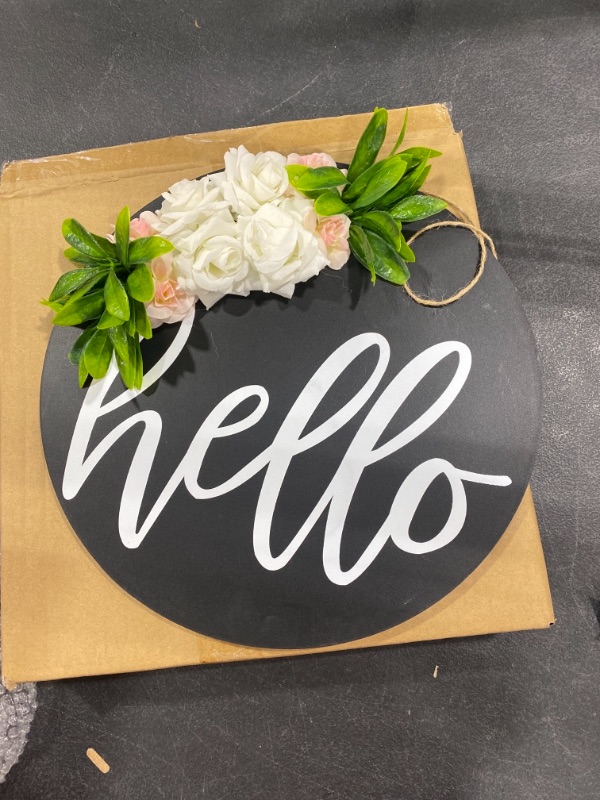 Photo 1 of Cactus Shadow Welcome Sign for Front Porch - Hello Door Sign - 12 inch Black Hello Front Door Sign - Hello Sign Front Porch Decor Farmhouse - Round Welcome Wreath - Welcome Sign for Front Door
