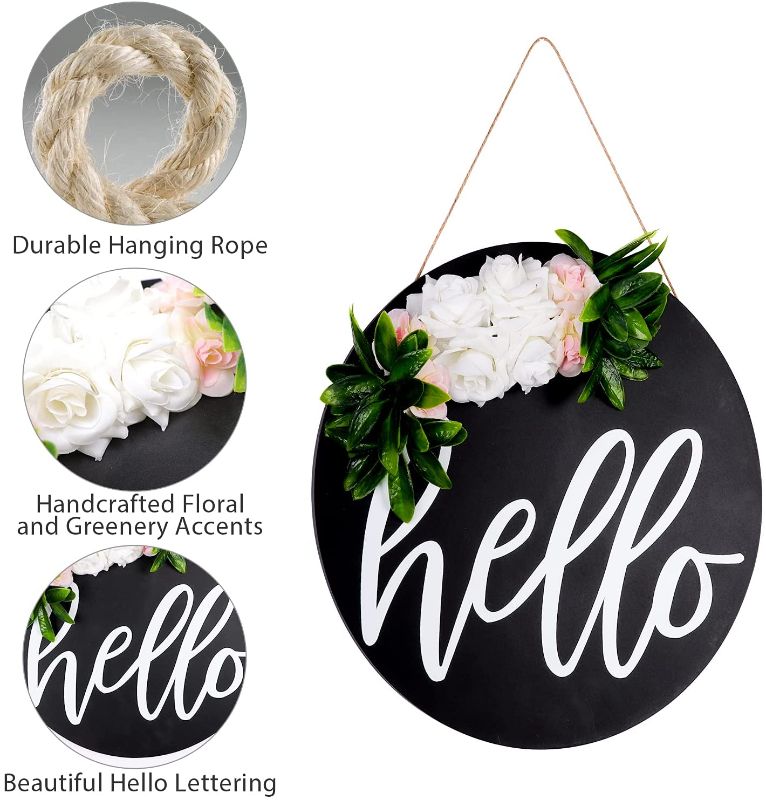 Photo 1 of Cactus Shadow Welcome Sign for Front Porch - Hello Door Sign - 12 inch Black Hello Front Door Sign - Hello Sign Front Porch Decor Farmhouse - Round Welcome Wreath - Welcome Sign for Front Door

