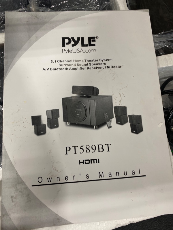 Photo 6 of Pyle 5.1 Channel Home Theater Speaker System - 300W Bluetooth Surround Sound Audio Stereo Power Receiver Box Set w/ Built-in Subwoofer, 5 Speakers, Remote, FM Radio, RCA - PT589BT,Black
