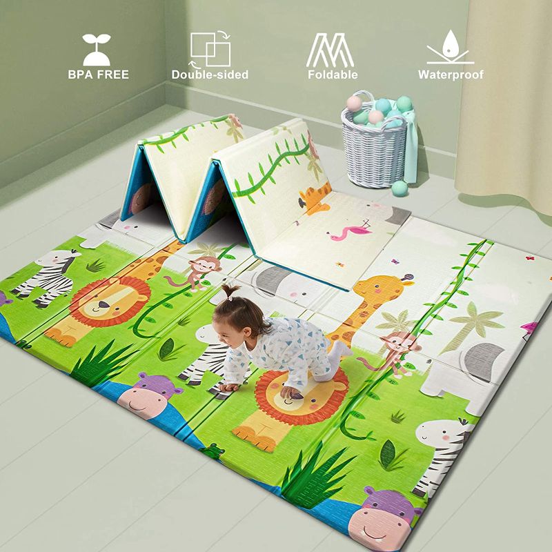 Photo 1 of Sensory & Learning Baby Play Mat, Foldable & Reversable playmat for Babies Infants, Toddlers, Kids,Extra Large Crawling mat 70" x 77.5" x 0.6", Floor Playing mats