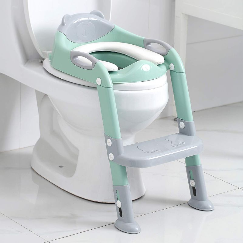 Photo 1 of Potty Training Seat Boys Girls,Toddlers Potty Seat Toilet Chair, Kids Toilet Training Seat with Step Stool Ladder (Gray/Green)
