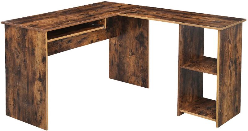 Photo 1 of VASAGLE VSG-LCD810X01 Large L-Shaped Desktop Stand, Corner Table with 2 Shelves, 55.1 x 47.2 x 29.5 Inches, Rustic Brown
