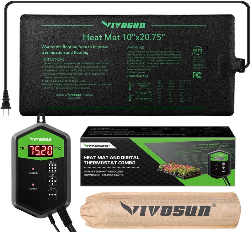 Photo 1 of VIVOSUN 10"x20.75" Seedling Heat Mat and Digital Thermostat Combo Set MET Standard