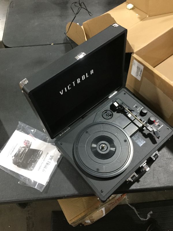 Photo 3 of Victrola Vintage 3-Speed Bluetooth Portable Suitcase Record Player with Built-in Speakers | Upgraded Turntable Audio Sound| Includes Extra Stylus | Black, Model Number: VSC-550BT-BK
Visit the Victrola Store