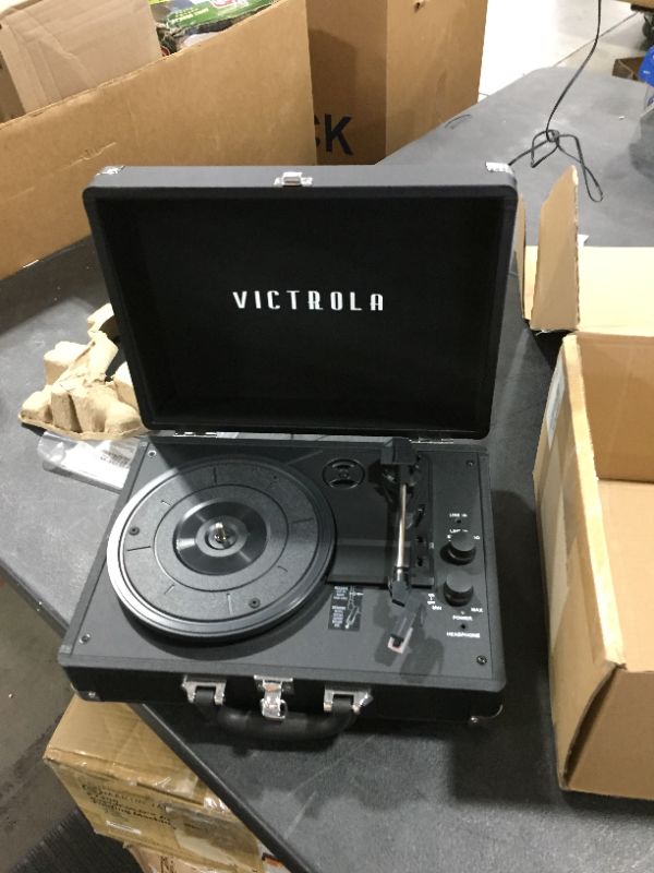 Photo 2 of Victrola Vintage 3-Speed Bluetooth Portable Suitcase Record Player with Built-in Speakers | Upgraded Turntable Audio Sound| Includes Extra Stylus | Black, Model Number: VSC-550BT-BK
Visit the Victrola Store