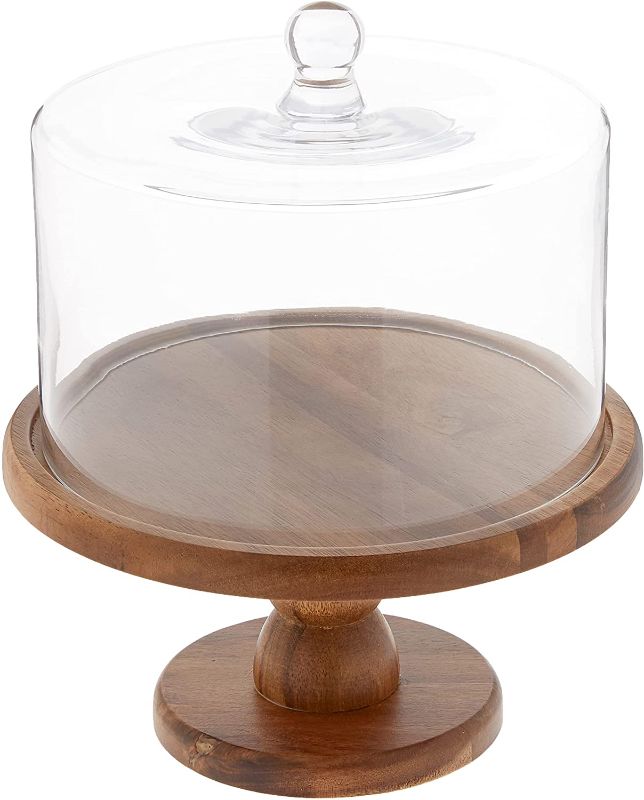 Photo 1 of American Atelier , Brown Madera Pedestal Plate with Lid – Domed Serving Cake Stand – for Cupcakes, Pies, Veggie Platter, Desserts & Chip and Dip
