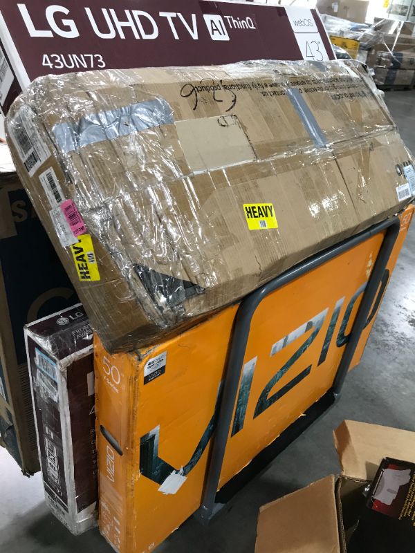 Photo 1 of Box Lot of 4 TV's That Require Repair and 1 Mount Sizes Ranging from 43 to 65 in With Varrying Makes and Models