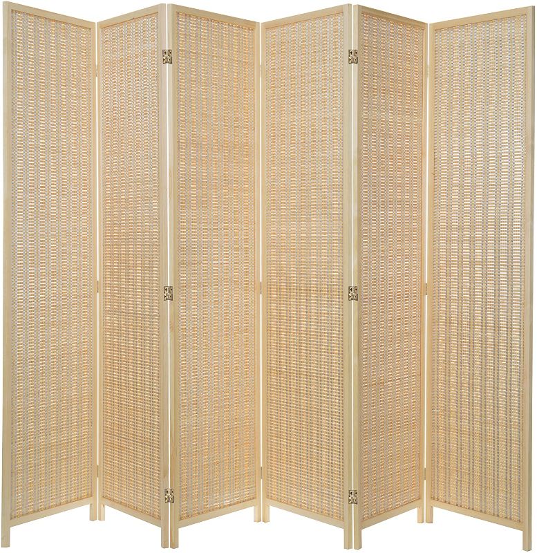 Photo 1 of MyGift Decorative Woven Bamboo 6-Panel Room Divider Screen, Beige
