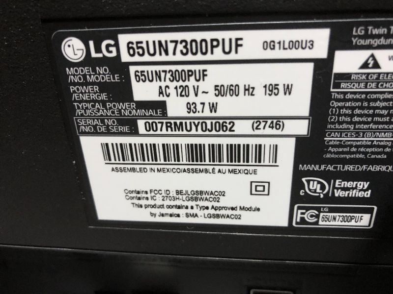 Photo 3 of LG 65UN7300PUF Alexa Built-In UHD 73 Series 65" 4K Smart UHD TV (2020)--- parts only