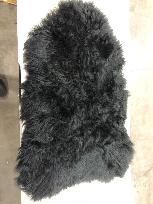 Photo 2 of  Faux Sheepskin Fur Rug Black Fluffy 34 x22 in