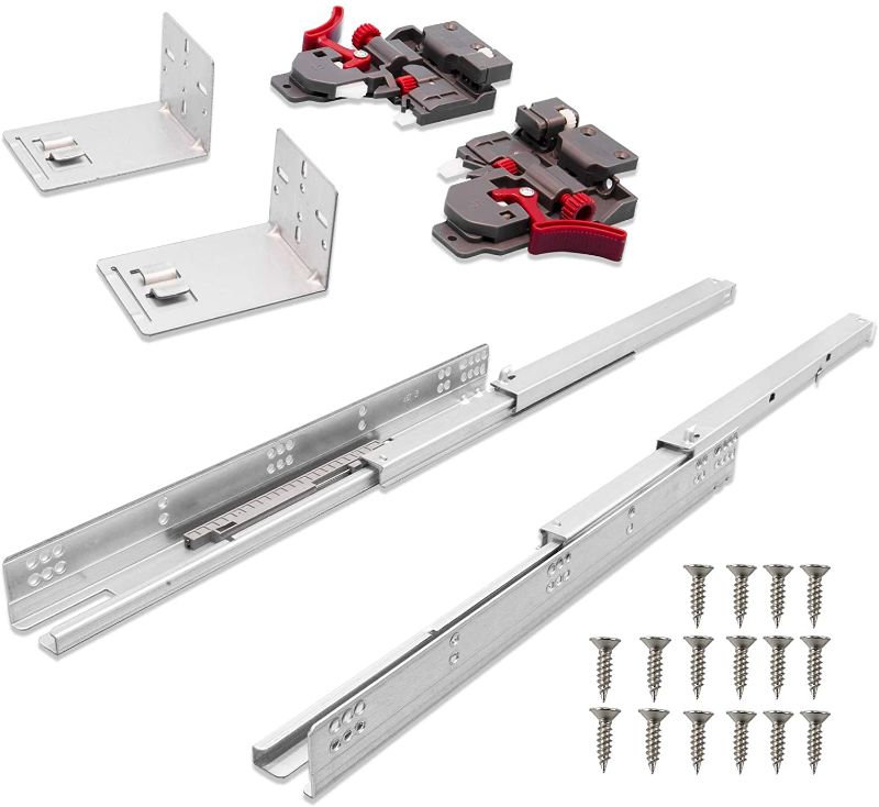 Photo 1 of 2 Pairs of 21" NeatiEase Full Extension Under Mount Soft Close Drawer Slides for Face Frame or Frameless Application,with 3D Locking Devices,Rear Mounting Sockets,Screws and Instructions
