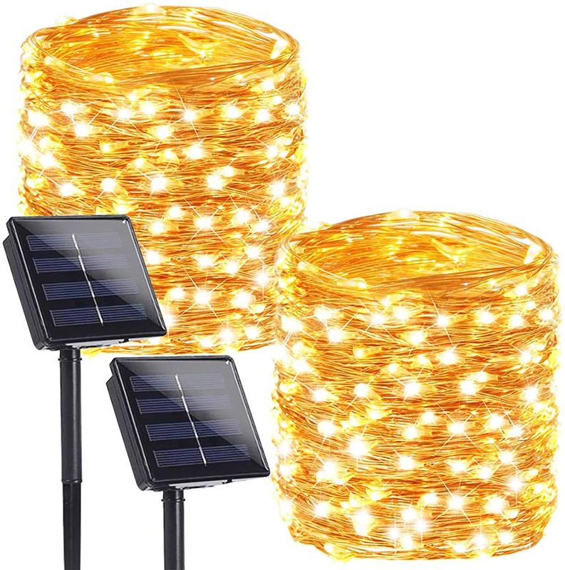 Photo 1 of BHCLIGHT 2 Pack Each 100 LED Solar String Lights, Upgraded Super Durable Solar Lights Outdoor, Waterproof 8 Modes Fairy Lights for Christmas Party Holiday -Warm White, Copper Wire
