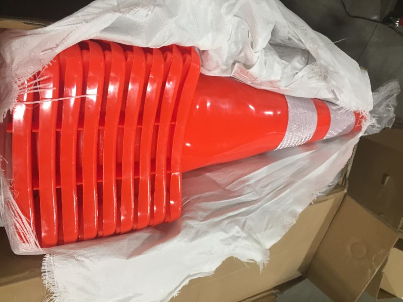 Photo 2 of [ 9 Pack ] 28" Traffic Cones Plastic Road Cone PVC Safety Road Parking Cones Weighted Hazard Cones Construction Cones for Traffic Fluorescent Orange 