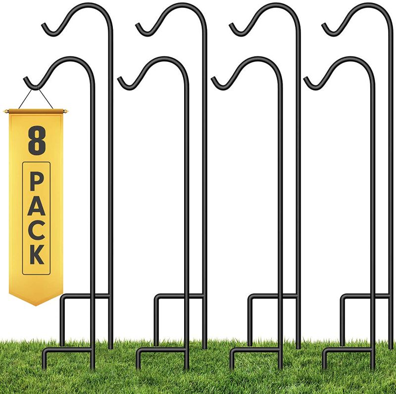 Photo 1 of 8 Pack Shepherd Hook 48 Inch 2/5 Inch Thick Heavy Duty Rust Resistant Shepards Garden Outdoor Hanging Plants Basket Hanger Pathway Light Solar Lantern Mason Jar Wind Chimes Wedding Black