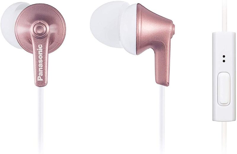 Photo 1 of Panasonic ErgoFit Earbud Headphones with Microphone and Call Controller Compatible with iPhone, Android and Blackberry - RP-TCM125-N - In-Ear (Rose Gold), S/M/L Included
