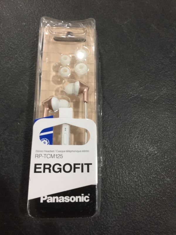 Photo 2 of Panasonic ErgoFit Earbud Headphones with Microphone and Call Controller Compatible with iPhone, Android and Blackberry - RP-TCM125-N - In-Ear (Rose Gold), S/M/L Included
