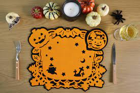 Photo 1 of Feuille Halloween Placemats Set of 4 Felt Jack O’ Lantern Placemats
