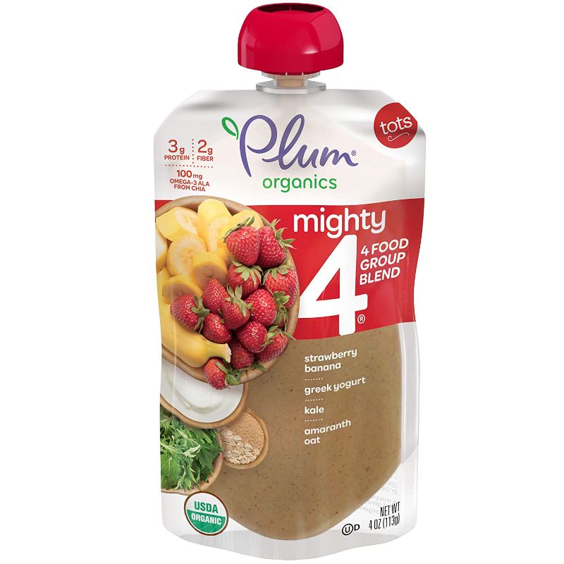 Photo 1 of Plum Organics Mighty 4, Organic Toddler Food, Strawberry, Banana, Greek Yogurt, Kale, Amaranth and Oat, 4 Ounce (Pack of 6)--- best by 05-sep-2021
