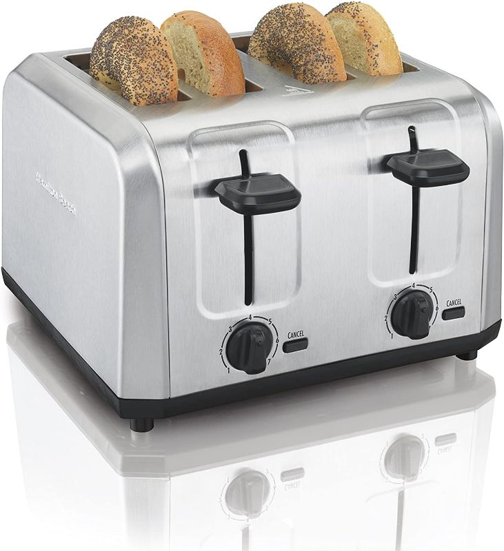 Photo 1 of Hamilton Beach Brushed Stainless Steel 4 Slice Extra Wide Toaster with Shade Selector, Toast Boost, Slide-Out Crumb Tray, Auto-Shutoff and Cancel Button (24910)
